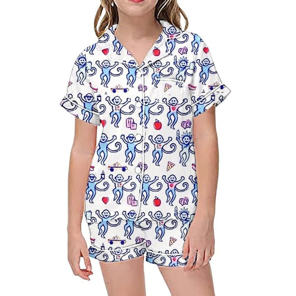 Barnens kanintryck pyjamas set, kortärmad T-shirt och shorts, 2 pyjamas E-Blue 2-3 years