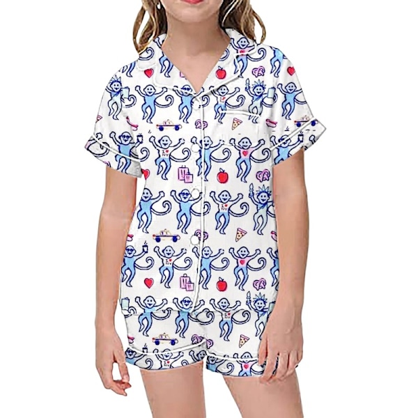 Barnens pyjamas med kanintryck, kortärmad T-shirt och shorts, 2 pyjamas orange 6-7 years