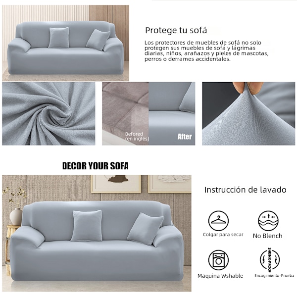 Soffaöverdrag i enfärgad elastisk hörnsoffa i 2 delar grey No,