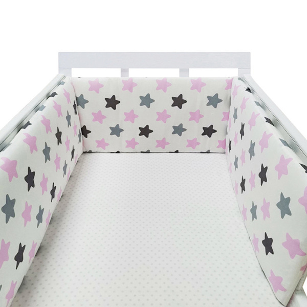Nordic Star spjälsäng, tjock stötfångare, blixtlåsförsedd design, endelssäng, skyddspad för spjälsäng, 200x30 cm kudde Pink Star No,