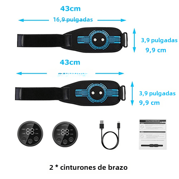 EMS muskelstimulator, bälte för att stärka magen, bantningsmassager, mage, midja, rygg, armar, ben, fitnessmassage, USB-laddning 2 handrail straps No,