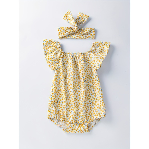 Nyfödd baby overall med blommigt tryck och pannbandsärmar, tillverkad av bomull för sommarkläder för både pojkar och flickor Watermelon Net 80