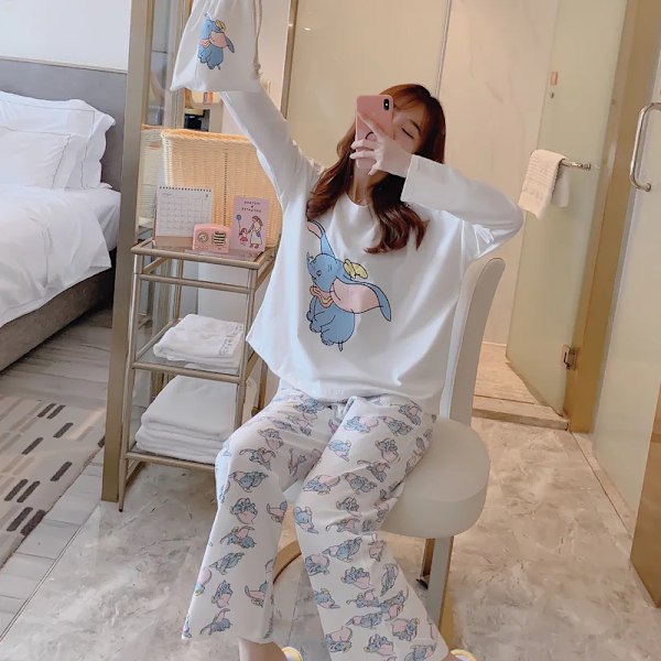Minio Kawaii - Dam bomullspyjamas set med tecknad Snoopy väska, vår 1862 XXL Company