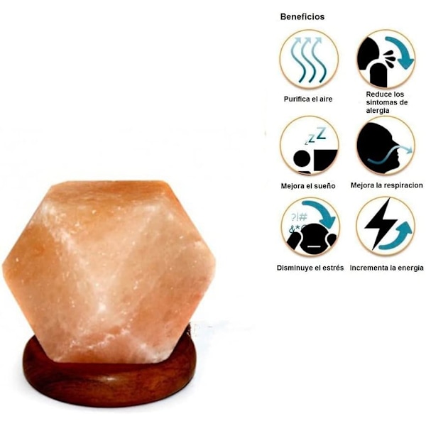 PlusHome högkvalitativ naturlig Himalaya saltlampa med USB och träbas Diamonds No,