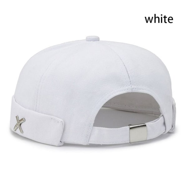 Vinglös dockhatt för pojkar och flickor i tvättstil, utomhus justerbar retro bomullsdomhatt, enfärgad melonhatt white No,