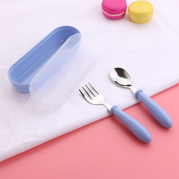 Baby rostfritt stål bestick set, småbarnsverktyg, tecknad bestick, matningssked, gaffel Pink No,