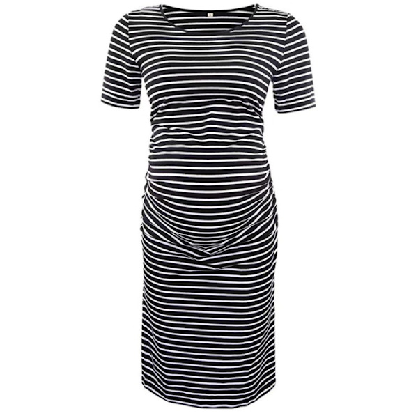 Randig klänning med korta ärmar, rund hals, gravidkläder black XL Company
