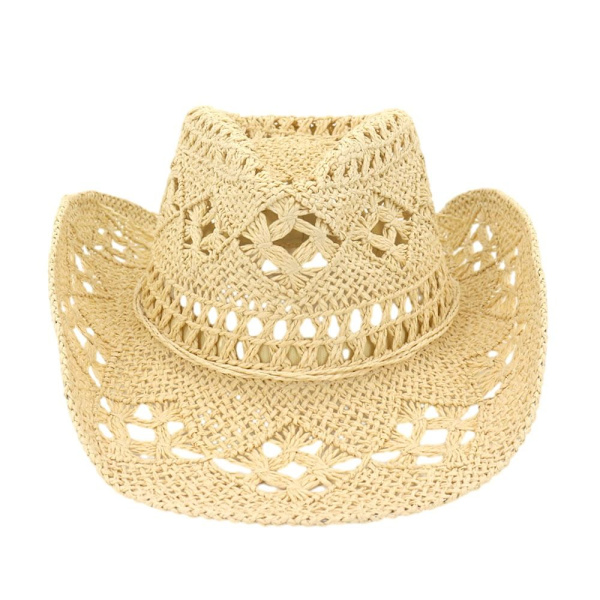 Western cowboyhatt med solskydd, andningsbar handvävd jazzhatt, utomhus bred vingad halmhatt, sommar Khaki No,