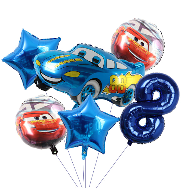 Animerade bilserie aluminium ballong 6 st Lightning McQueen barnkalas dekoration barnleksak present 2022118M04-8 No,