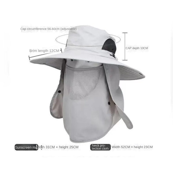 Unisex bred solhatt fiskehatt, unisex bred solhatt, omfattande skydd, UV-beständig mask, lämplig för vandring, bergsklättring, 1-delad uppsättning Style 1: Light Grey No,