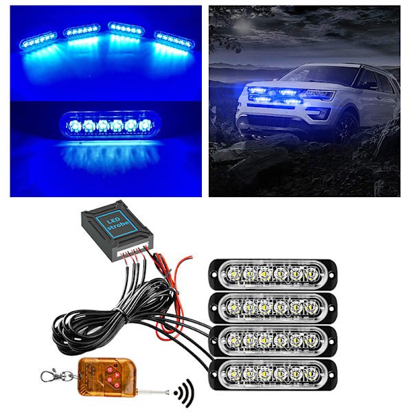 Trådlös nödblixt för bil, automatisk diodlykta, 24 LED, 12V, släpvagn, lastbil, polisvarning blue No,