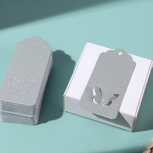 Hålslagna pappersetiketter för presentförpackningar, fjärilsdesign, 100 st grey No,