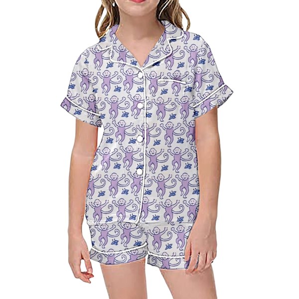 Barnens pyjamas med kanintryck, kortärmad T-shirt och shorts, 2 pyjamas B - Purple 12-13 years old