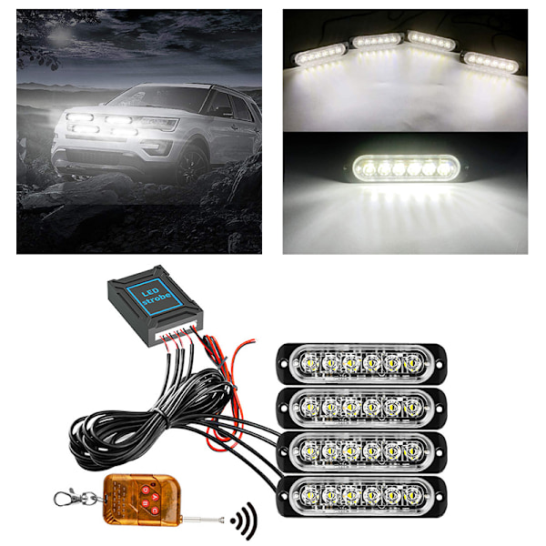 Trådlös nödblixt för bil, automatisk diodlykta, 24 LED, 12V, släpvagn, lastbil, polisvarning white No,