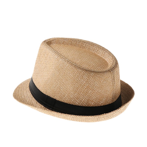 Avslappnad bredbrättad stråhatt i Panama, unisex solhatt, trendig denim Fedora-hatt, strandgänghatt, sommar Brown No,