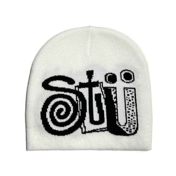 Stickade mössor med tryck för män och kvinnor, casual mössor i akrylull, hiphop-stil, Y2K, utomhus white No,