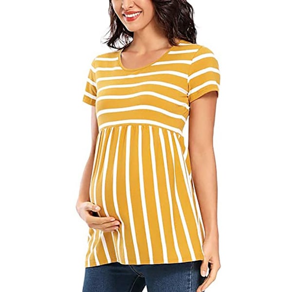 Rundhalsad randig kortärmad gravid T-shirt yellow XXL Company