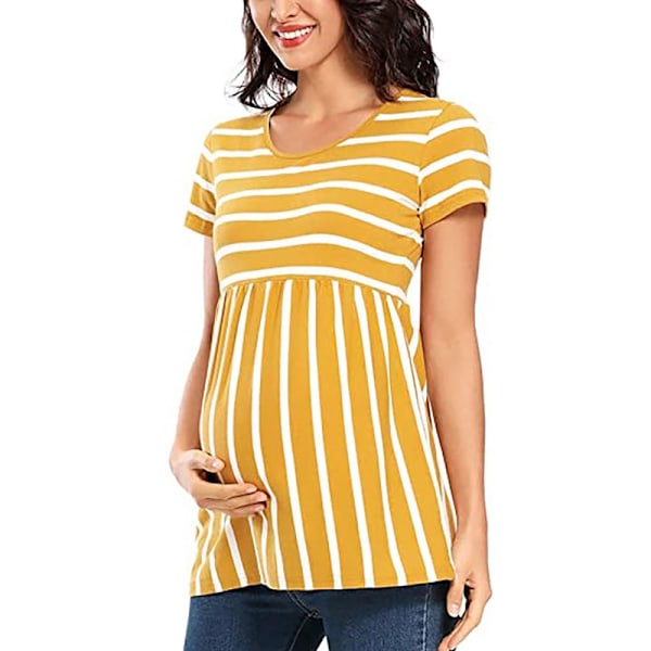 Rundhalsad randig kortärmad gravid T-shirt yellow yes