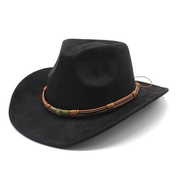 Retro faux mocka cowboyhatt, andningsbar jazz riddarehatt, stor kant gräs countryhatt, vår, enfärgad black No,