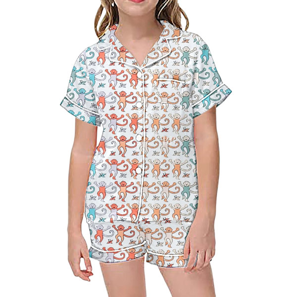 Barnens pyjamas med kanintryck, kortärmad T-shirt och shorts, 2 pyjamas B - Orange 2-3 years