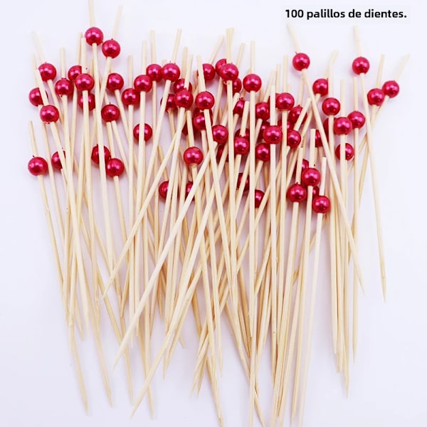 Matbambupinnar, engångs vita pärlstänger för desserter, cocktails, buffé, papperscupcakes, tandpetare spett, 100 stycken Rose Red No,