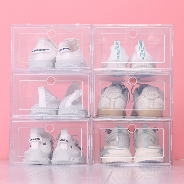 6-pack hopfällbara transparenta tjocka plastskoställningslådor 6 pieces 33x24 centimeters