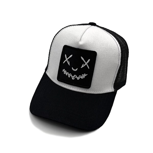 Justerbar broderad basebollkeps för utomhussporter, smiley solhatt, hiphop, bomull, ryggsäck, vår och sommar white No,