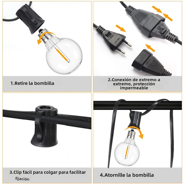 G40 utomhusblomsterkrans, vattentät LED-lampa i plast, dekorativ ljusslinga för innergården 7.6-meter 10 lamp EU plug