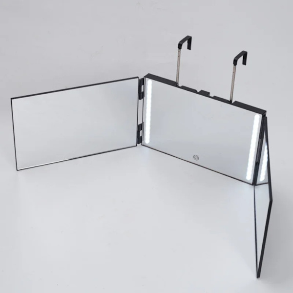 Automatisk hårklippningsspegel med tre speglar, 360 grader, LED-belysning, tre-i-ett, laddningsbar, justerbar höjd Light black No,