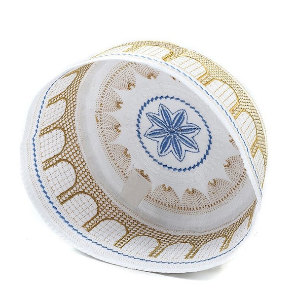 Islamisk broderad arabisk muslimsk huvudduk, bönehatt, muslimsk hatt yellow No,