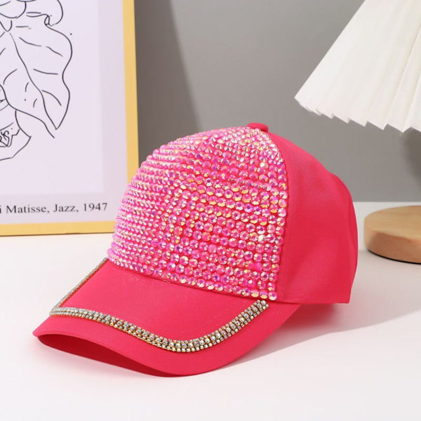 Justerbara strass baseballkepsar för kvinnor och flickor, lyxiga bomullsbaseballkepsar för utomhussporter, glitterkepsar Pink No,