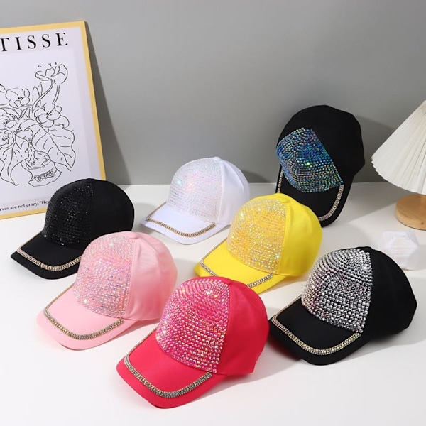 Justerbara strass baseballkepsar för kvinnor och flickor, lyxiga bomullsbaseballkepsar för utomhussporter, glitterkepsar yellow No,