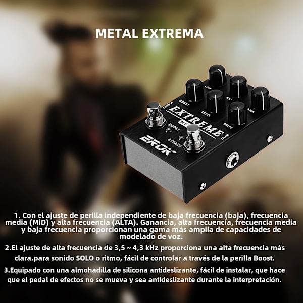 EROK Extreme Metal Twist Effektpedal, Hög Gain Super Drive Elgitarr Effektpedal, Enhetspulsnivåkontrollkomponent Extreme with EU plug No,