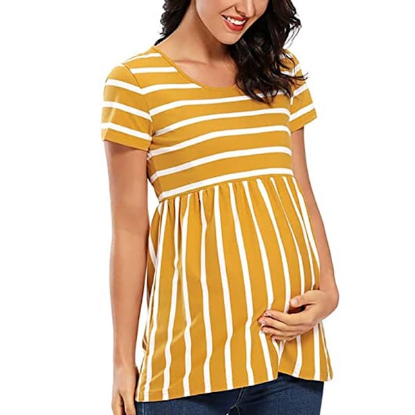 Rundhalsad randig kortärmad gravid T-shirt white L