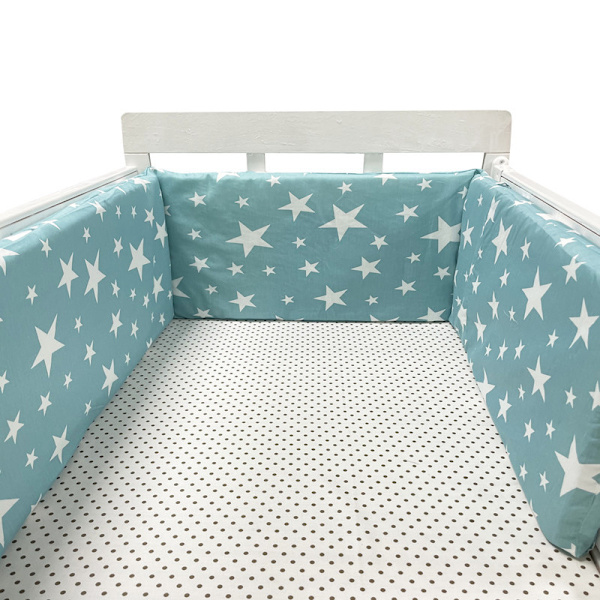 Nordic Star spjälsäng, tjock stötfångare, blixtlåsförsedd design, endelssäng, skyddspad för spjälsäng, 200x30 cm kudde Green Star No,