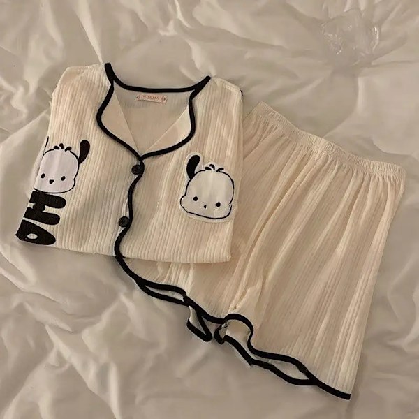 Sanrioed - Barnens 2-delade Kawaii Pyjamas Set, Mjuk Bomullströja, Byxor, Cartoon Heminredning, Kuromi Pochacco Anime, Charmig och Elegant Present A XL 60-67 kg