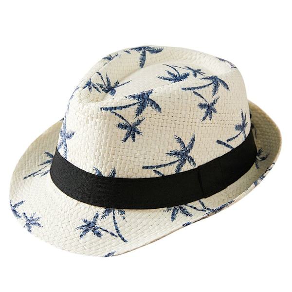 Barnhatt i halm med kokosnötsmönster, andningsbar Panama hatt med bred brätte, rese-UV-skydd, solhatt, sommar white 54 centimeters