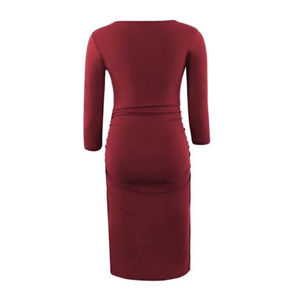 Långärmad rundhalsad klänning, enfärgad, gravidkläder red XL Company