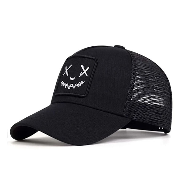 Justerbar broderad basebollkeps för utomhussporter, smiley solhatt, hiphop, bomull, ryggsäck, vår och sommar white No,