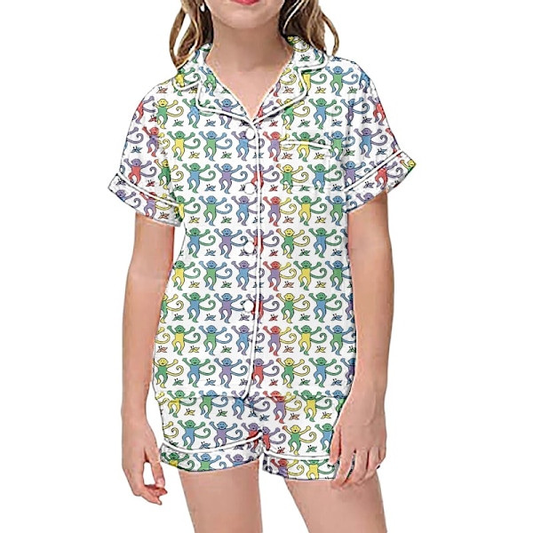 Barnens kanintryck pyjamas set, kortärmad T-shirt och shorts, 2 pyjamas A - Green 12-13 years old