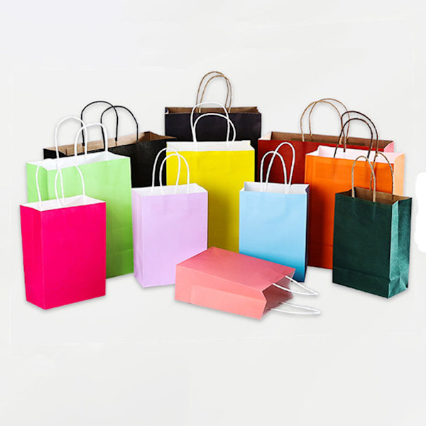 Barnens enfärgade presentpåse i kraftpapper, handväska, hantverk, 10 stycken natural No,