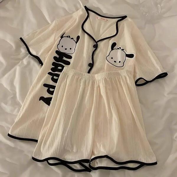 Sanrioed - Barnens 2-delade Kawaii Pyjamas Set, Mjuk Bomullströja, Byxor, Cartoon Heminredning, Kuromi Pochacco Anime, Charmig och Elegant Present D 2XL 67-75 kg