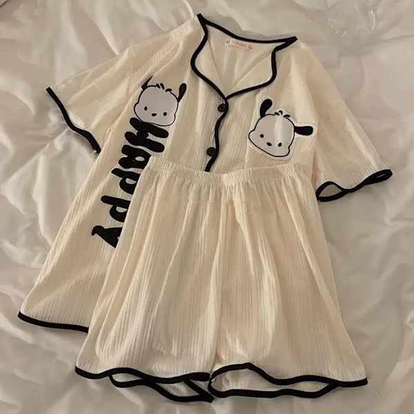 Sanrioed - Barnens 2-delade Kawaii Pyjamas Set, Mjuk Bomullströja, Byxor, Cartoon Heminredning, Kuromi Pochacco Anime, Charmig och Elegant Present D 50-60 kilograms