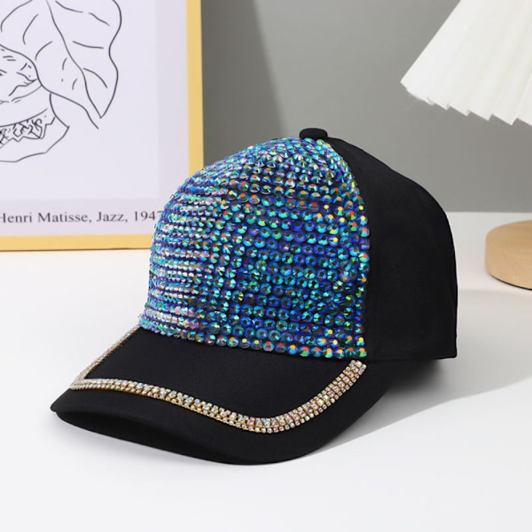 Justerbara strass baseballkepsar för kvinnor och flickor, lyxiga bomullsbaseballkepsar för utomhussporter, glitterkepsar black No,