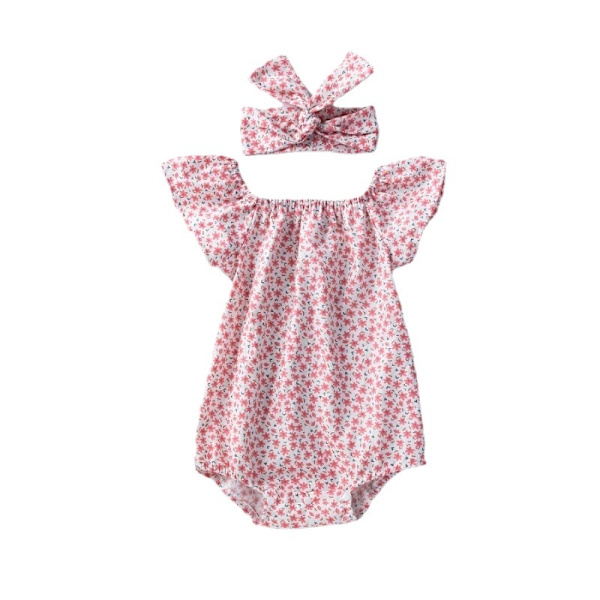 Nyfödd baby overall med blommigt tryck och pannbandsärmar, tillverkad av bomull för sommarkläder för både pojkar och flickor Watermelon Net 80