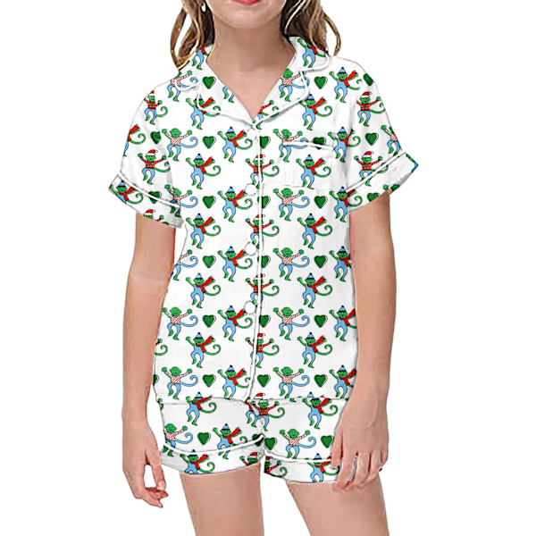 Barnens pyjamas med kanintryck, kortärmad T-shirt och shorts, 2 pyjamas green 6-7 years