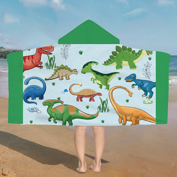 Barnens strandhandduk med huva, enhörning, strand, badrum, simbassäng för flickor i åldern 2 till 12, födelsedagspresent, 275GSM, 75x150CM, 1 stycke Mountain dinosaur No,