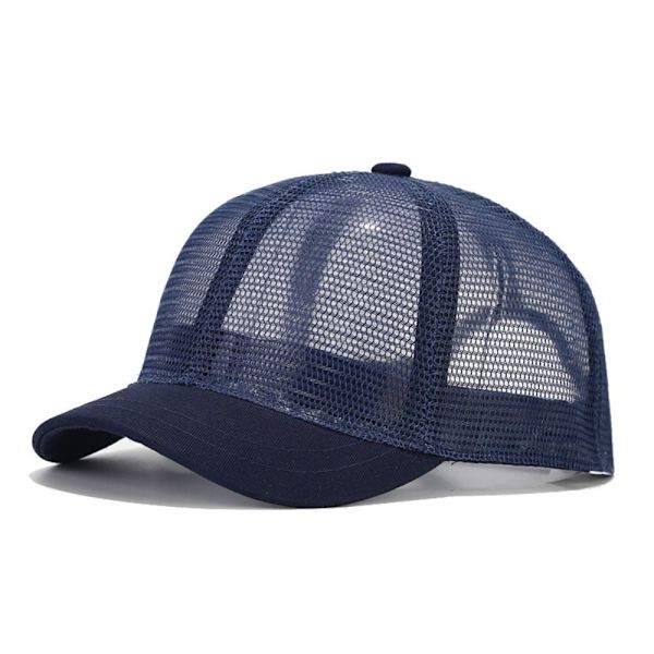 Herr full nät baseball keps, casual kort ving keps, snabbtorkande, smal solskydd, enfärgad Navy Blue No,