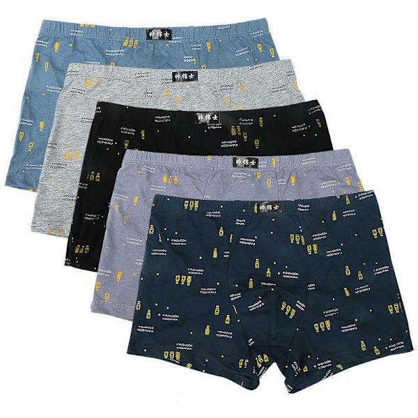 Boxer bomullsunderkläder för män, lösa, andningsbara och bekväma underkläder, 4 hörn, 5 stycken per sats 5P Nine Flat 4XL 75-85 kg