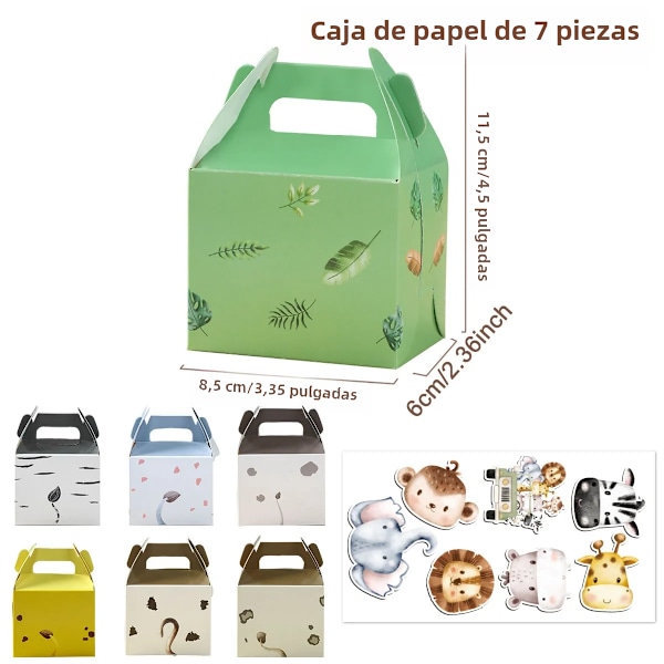 Djungeldjur godisbox, jakt födelsedagsfest dekoration, barn presentförpackningslåda, babyshower vildman nr 1 produktförpackningspåse 1 No,